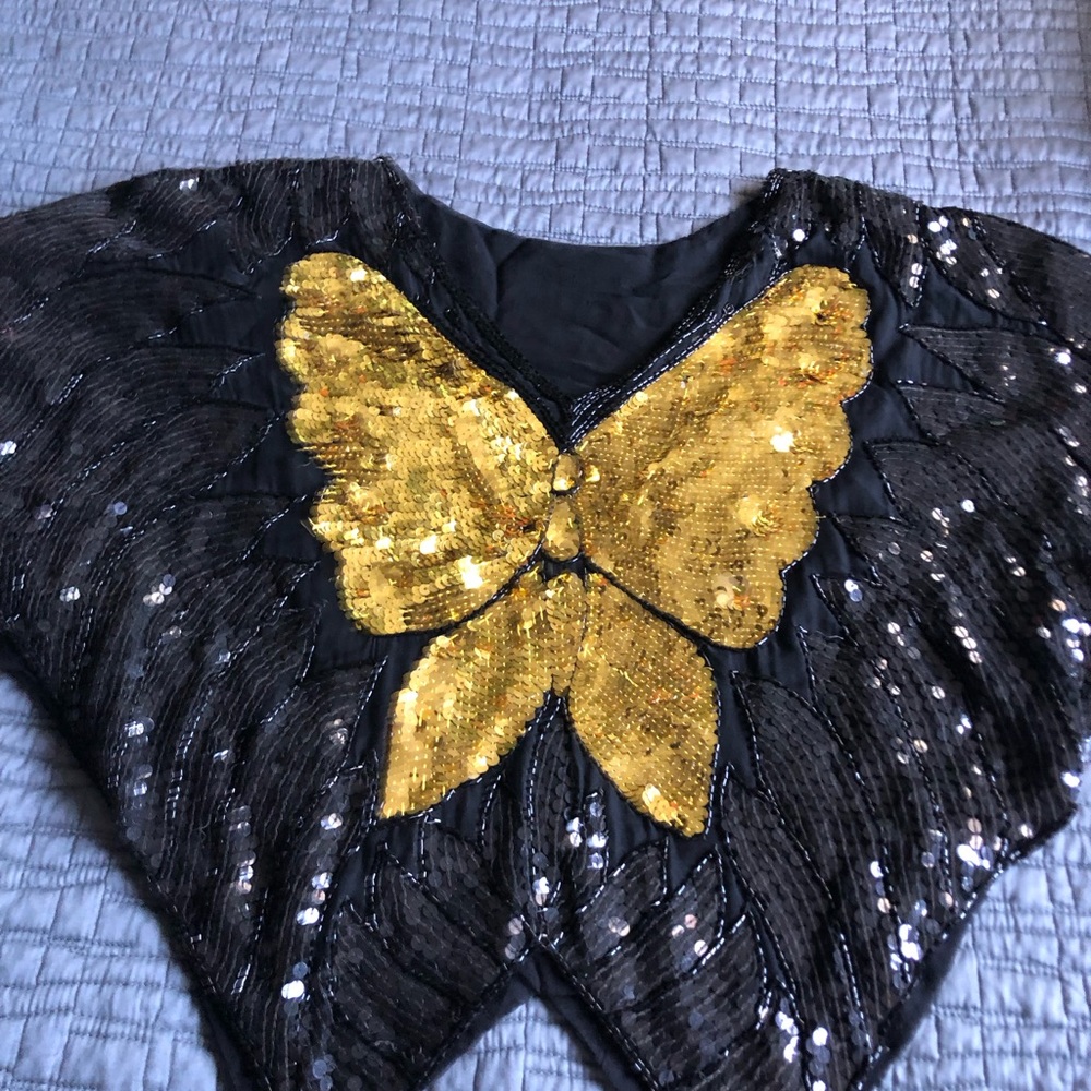 70’s vintage Sequin Butterfly Cape Top. Disco 🪩 glam. Studio 54